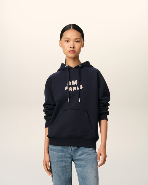                             Navy Cotton Hoodie With Ami Paris Patch - 3                         - Ami Paris