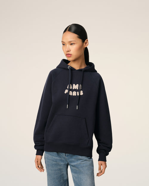 Hoodie Bleu Marine Patch Ami Paris En Coton - 9 - Ami Paris