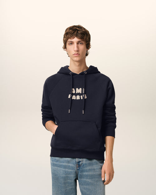 Navy Cotton Hoodie With Ami Paris Patch - 1 - Ami Paris