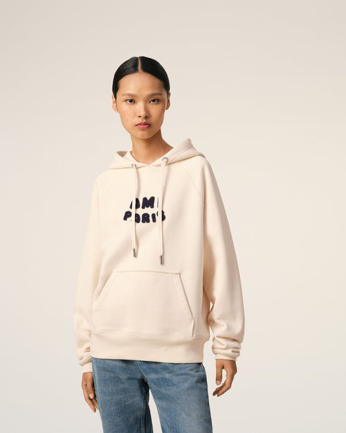 Beige Cotton Hoodie With Ami Paris Patch - 9 - Ami Paris