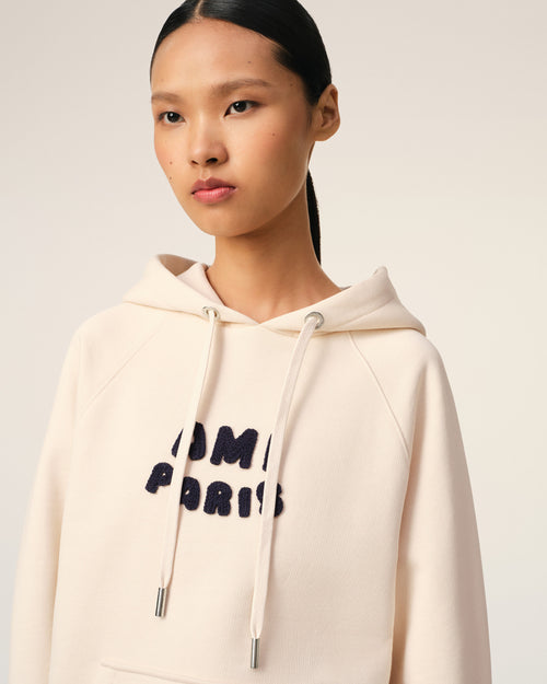 Beige Cotton Hoodie With Ami Paris Patch - 10 - Ami Paris
