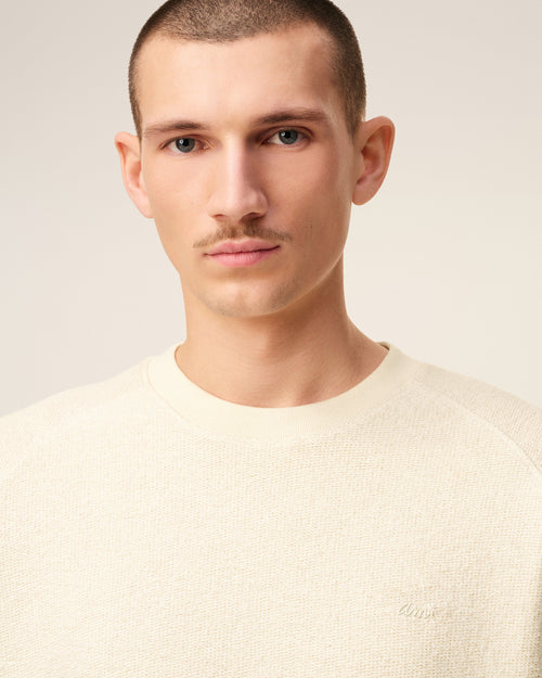 White Leather Raglan Sleeved Crewneck Sweatshirt - 4 - Ami Paris