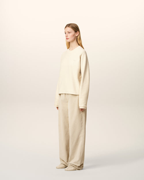 White Leather Raglan Sleeved Crewneck Sweatshirt - 12 - Ami Paris