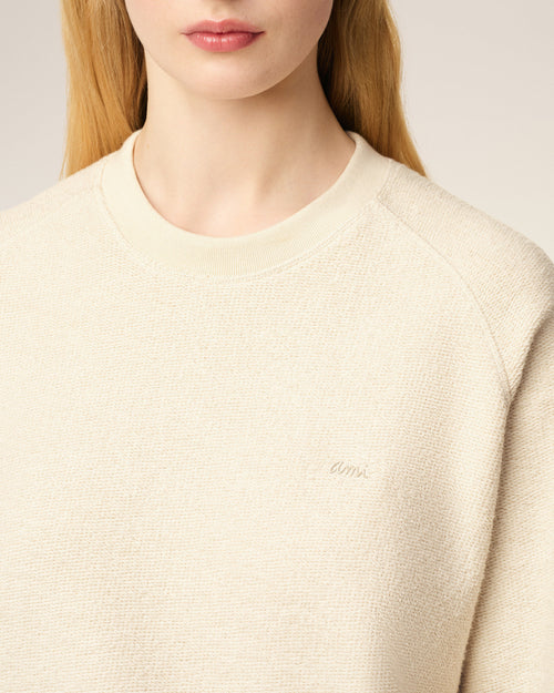 White Leather Raglan Sleeved Crewneck Sweatshirt - 10 - Ami Paris