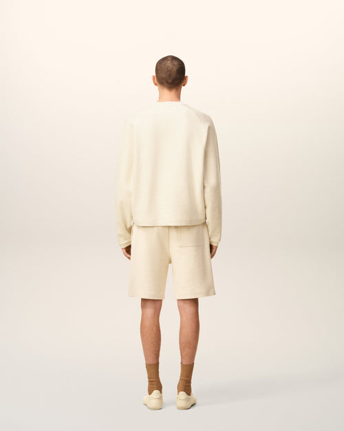 White Leather Raglan Sleeved Crewneck Sweatshirt - 5 - Ami Paris