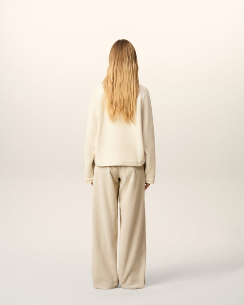 White Leather Raglan Sleeved Crewneck Sweatshirt - 11 - Ami Paris