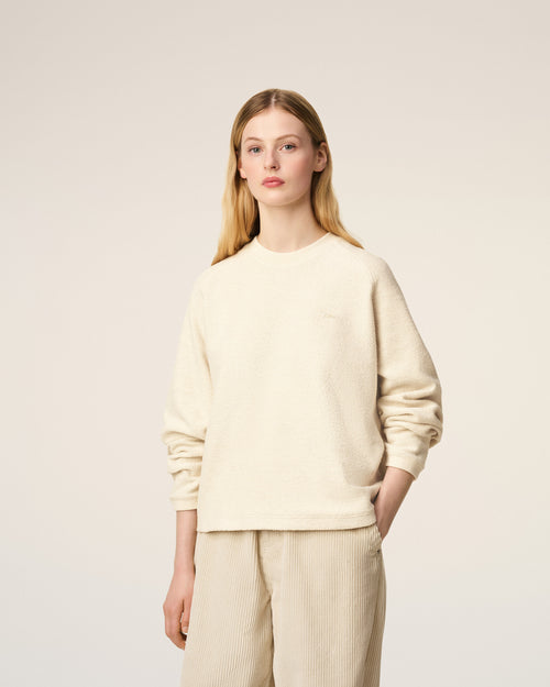 White Leather Raglan Sleeved Crewneck Sweatshirt - 9 - Ami Paris