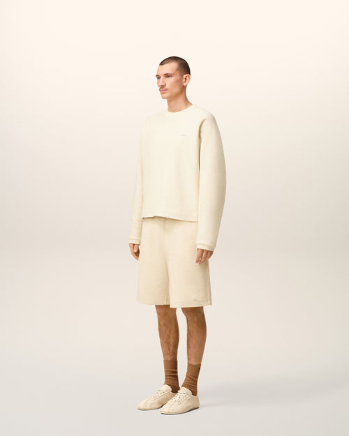 White Leather Raglan Sleeved Crewneck Sweatshirt - 6 - Ami Paris