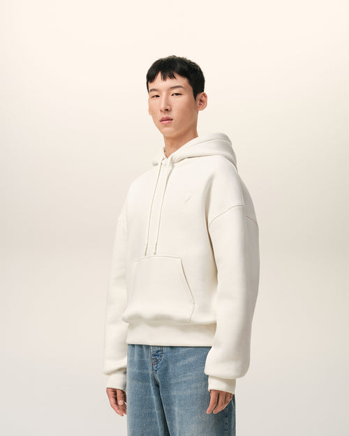 White Cotton Embossed Ami De Coeur Hoodie - 6 - Ami Paris