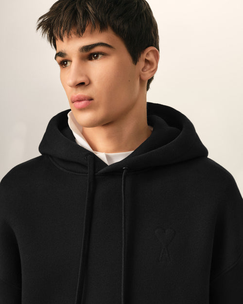 Black cotton hoodie with embossed Ami de Coeur - Man - 4 - AMI Paris - Ami Paris