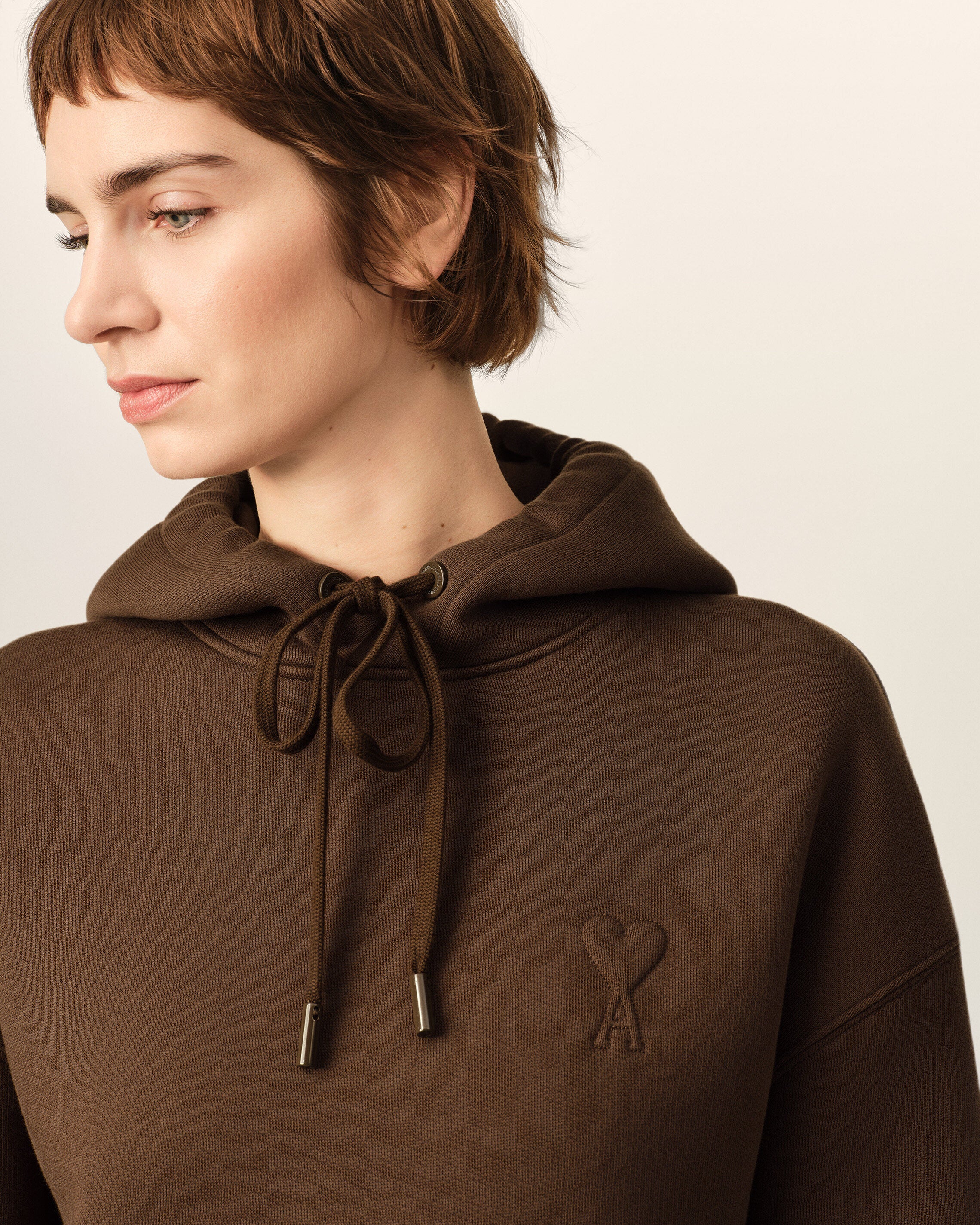 Brown cotton hoodie with embossed Ami de Coeur - 10