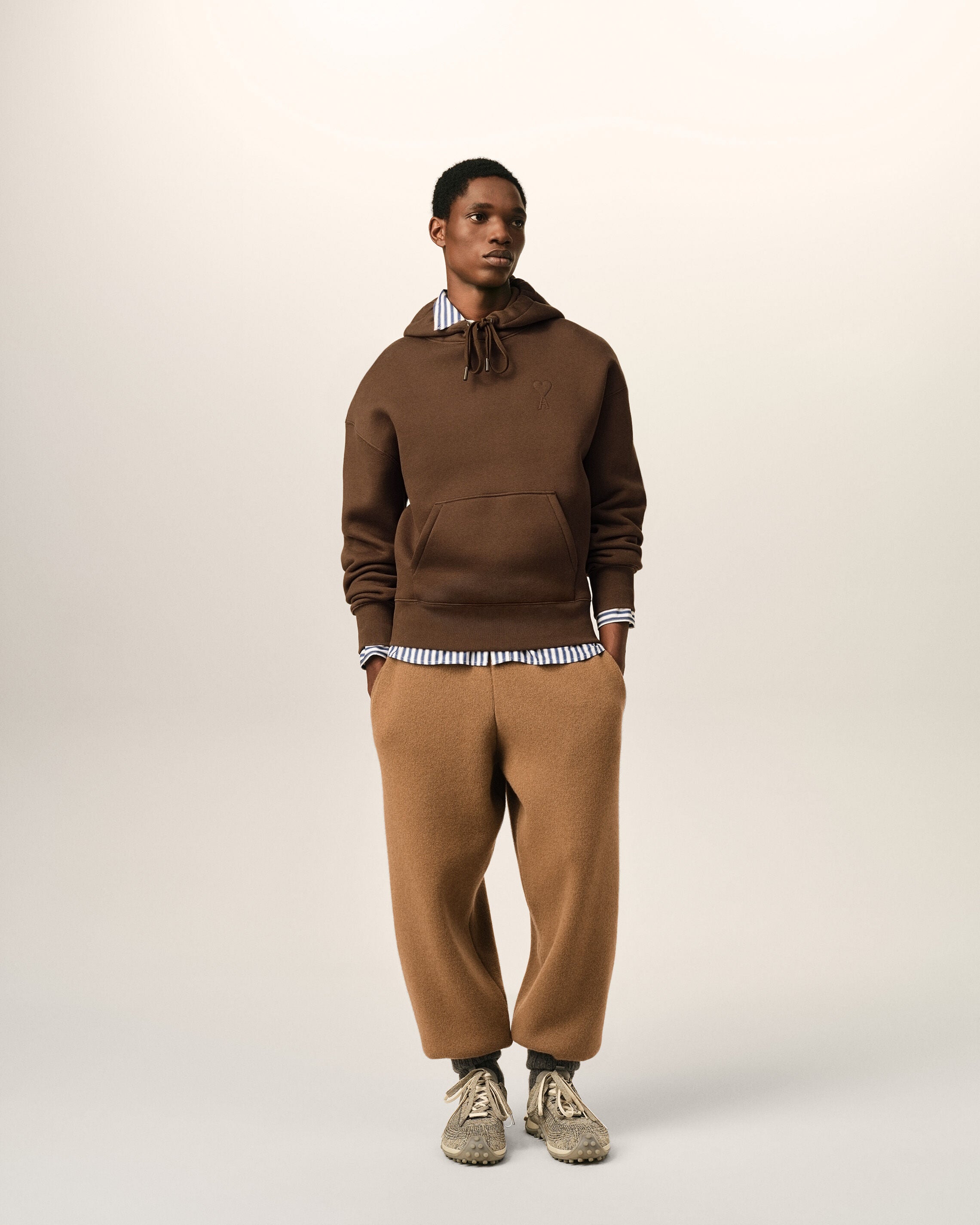 Brown cotton hoodie with embossed Ami de Coeur - 3