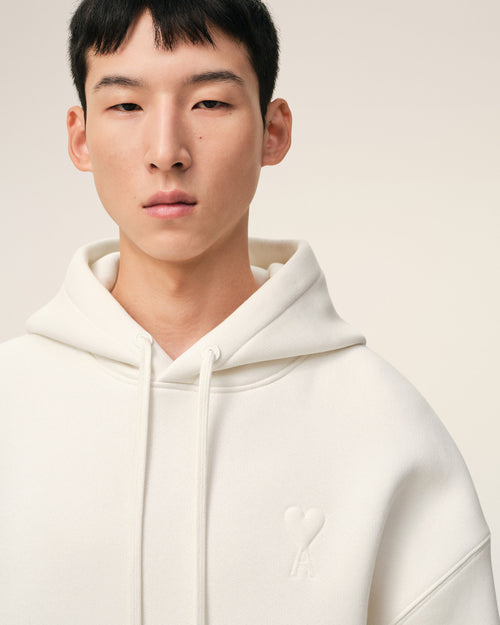White Cotton Embossed Ami De Coeur Hoodie - 4 - Ami Paris