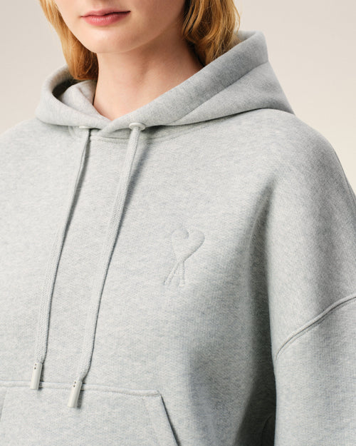 Grey Cotton Embossed Ami De Coeur Hoodie - 10 - Ami Paris