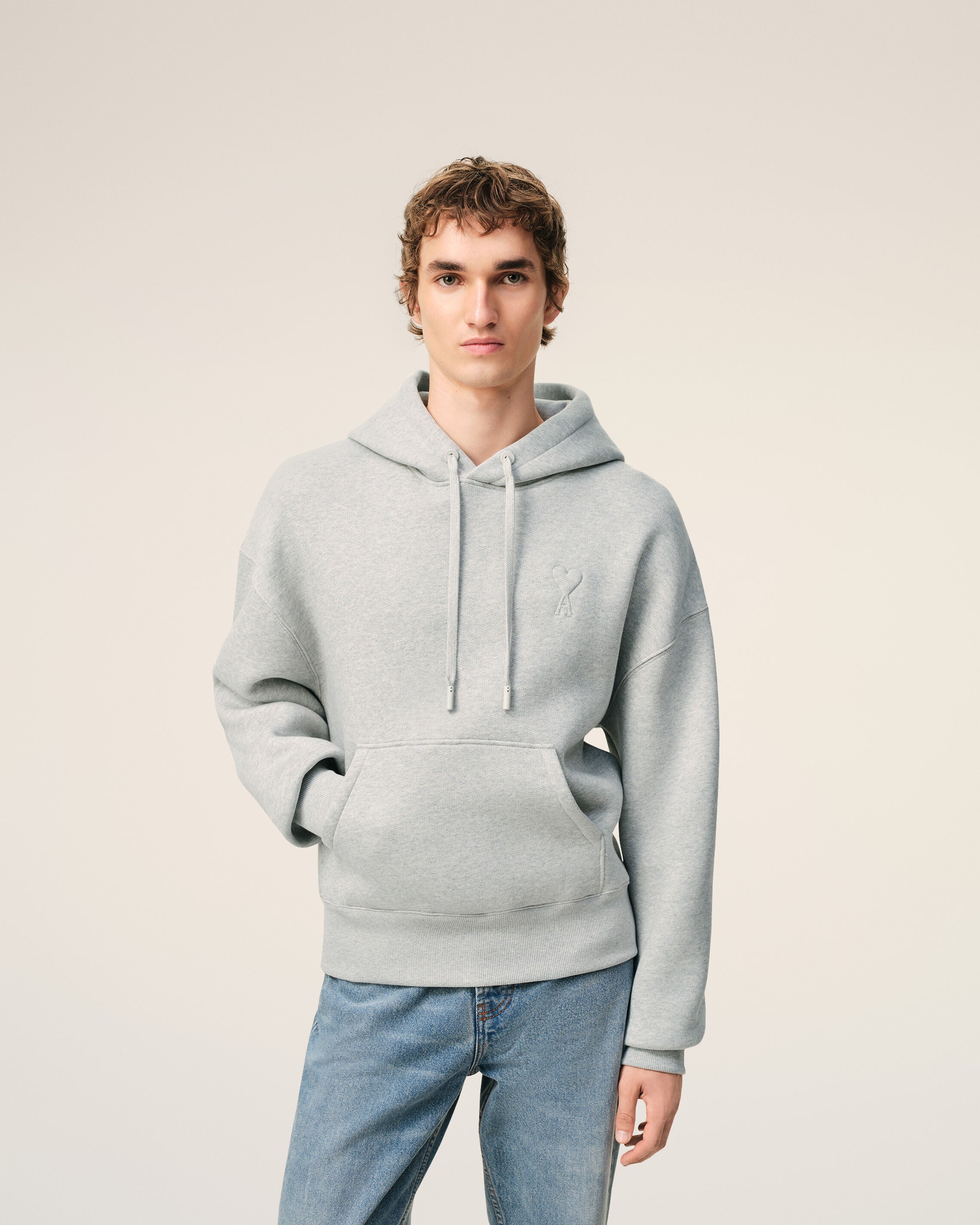 AMI PARIS グレー パーカー グレー コットン Ami De Coeur エンボス パーカー ヘザーアッシュ