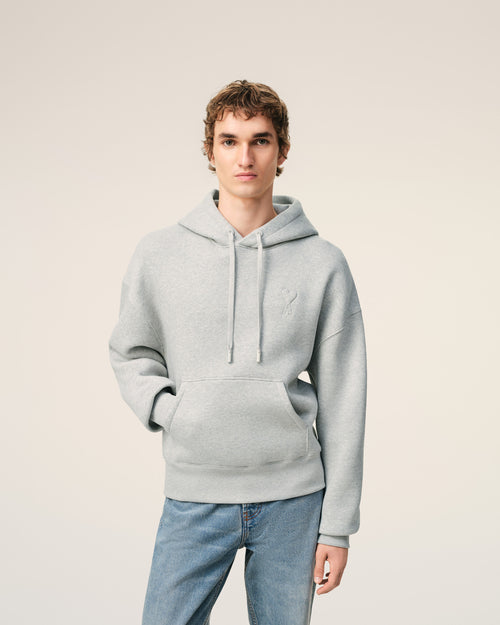 Grey Cotton Embossed Ami De Coeur Hoodie - Man - 3 - AMI Paris - Ami Paris