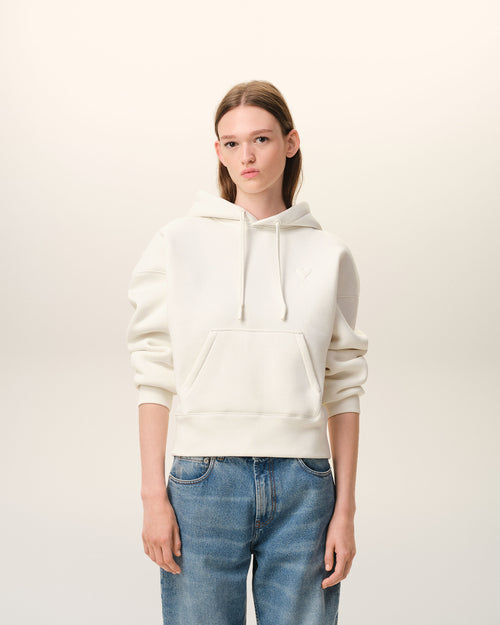                             White Cotton Embossed Ami De Coeur Hoodie - 3                         - Ami Paris