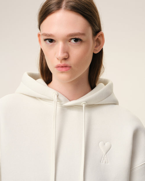 White Cotton Embossed Ami De Coeur Hoodie - 10 - Ami Paris