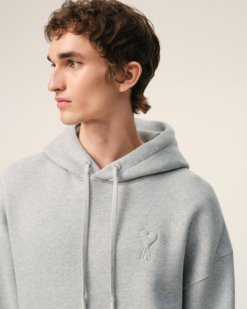Grey Cotton Embossed Ami De Coeur Hoodie - 4 - Ami Paris