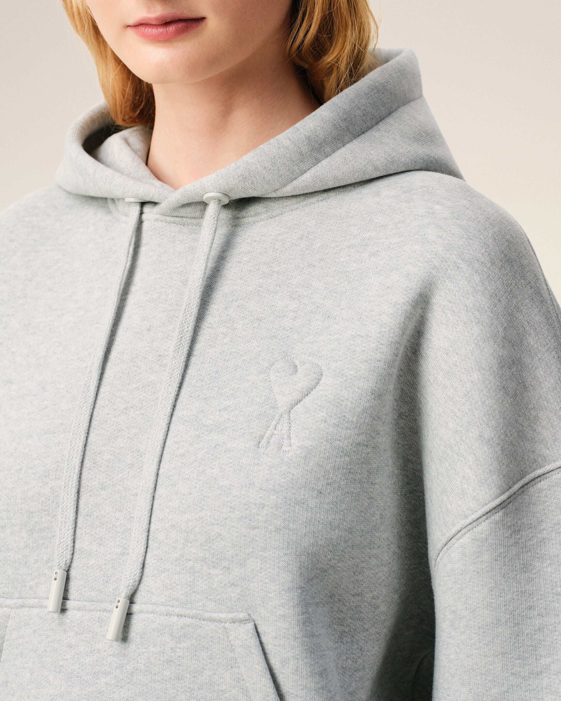 Grey Cotton Embossed Ami De Coeur Hoodie - 10