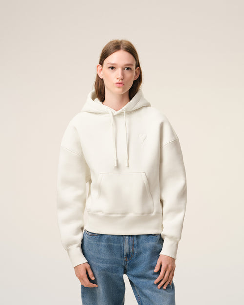 White Cotton Embossed Ami De Coeur Hoodie - 9 - Ami Paris