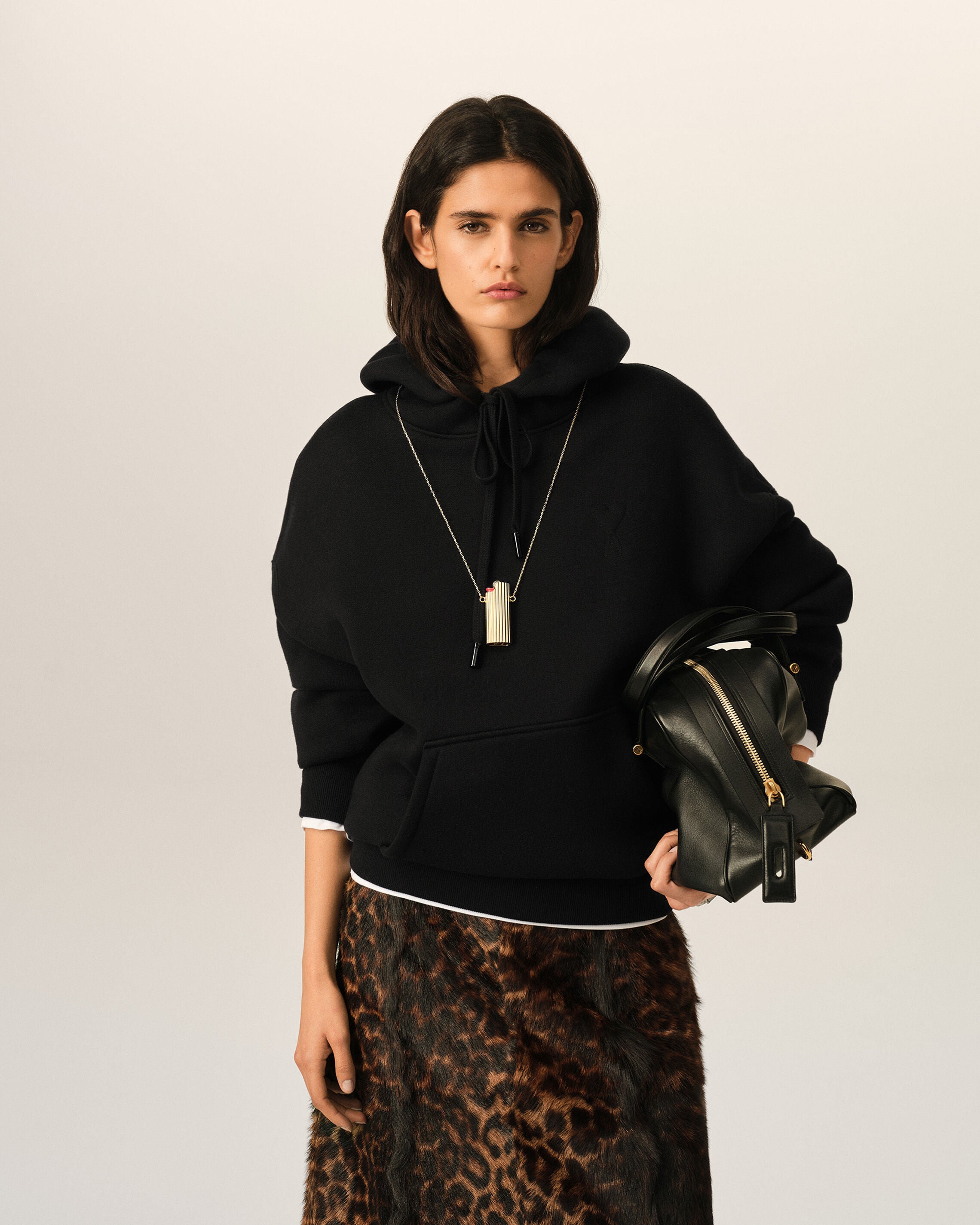 Black cotton hoodie with embossed Ami de Coeur - 8