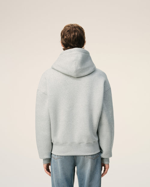 Grey Cotton Embossed Ami De Coeur Hoodie - 5 - Ami Paris