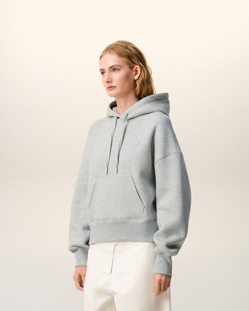 Grey Cotton Embossed Ami De Coeur Hoodie - 12 - Ami Paris