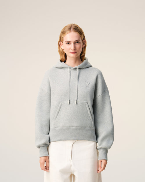 Grey Cotton Embossed Ami De Coeur Hoodie - Woman - 9 - AMI Paris - Ami Paris