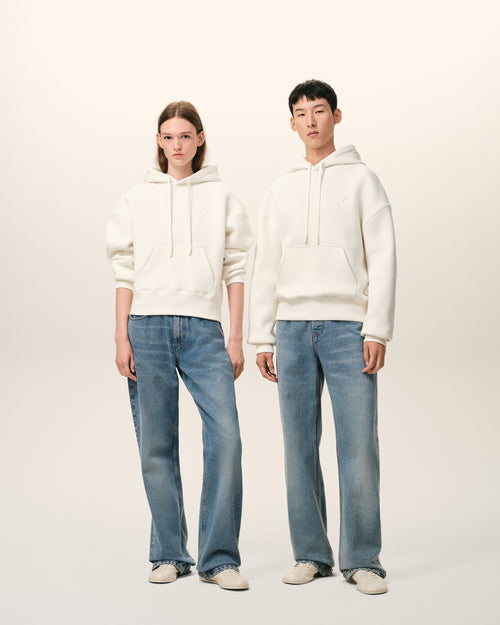 White Cotton Embossed Ami De Coeur Hoodie - 13 - Ami Paris