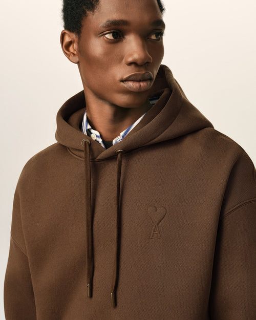Brown cotton hoodie with embossed Ami de Coeur - Man - 4 - AMI Paris - Ami Paris