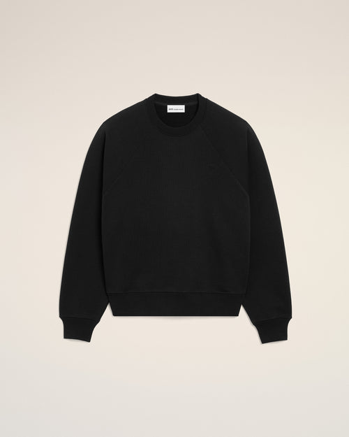 Black Cotton Sweatshirt with Embossed Ami De Coeur  - Man - 1 - AMI Paris - Ami Paris