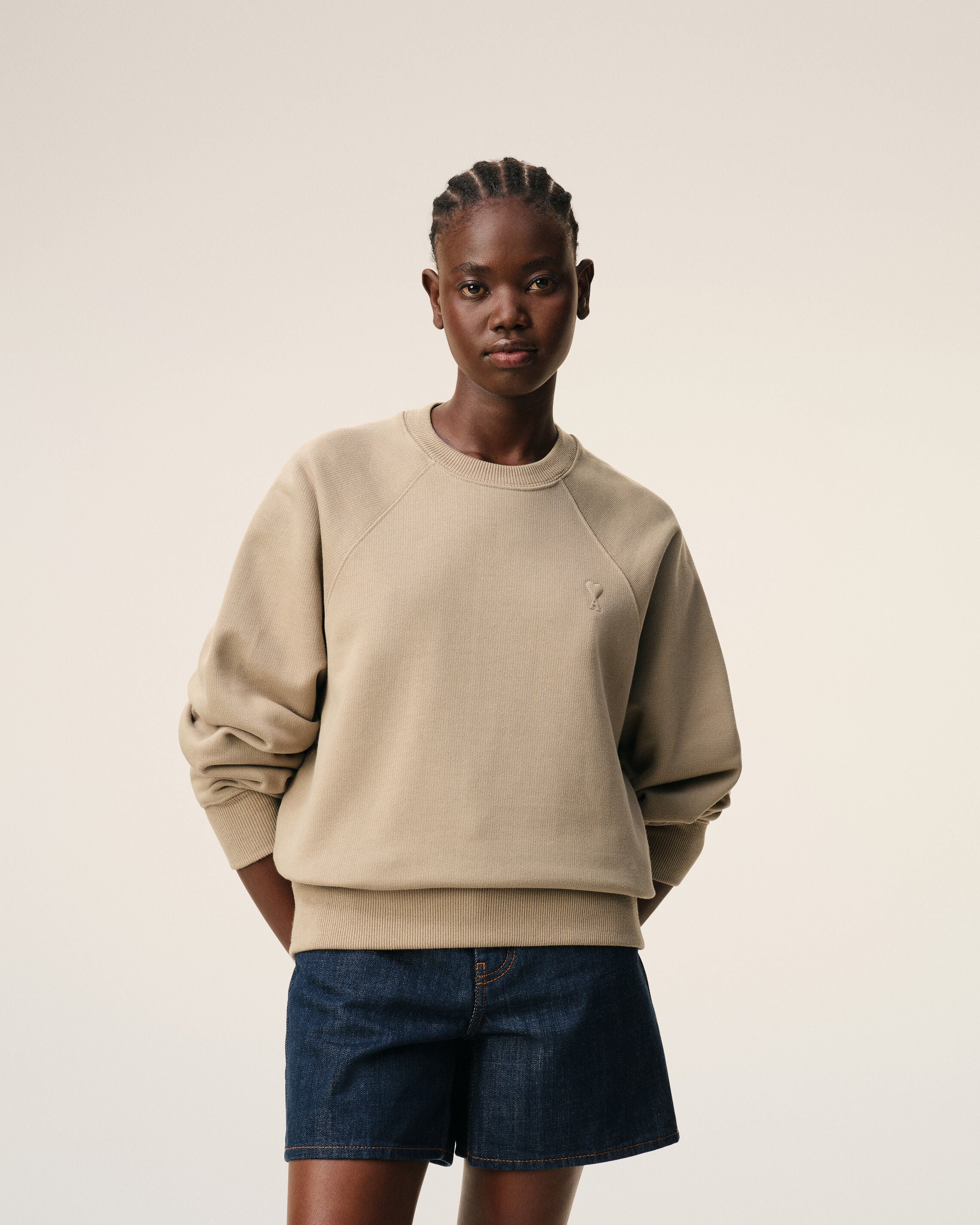 Beige Cotton Embossed Ami De Coeur Sweatshirt - 9