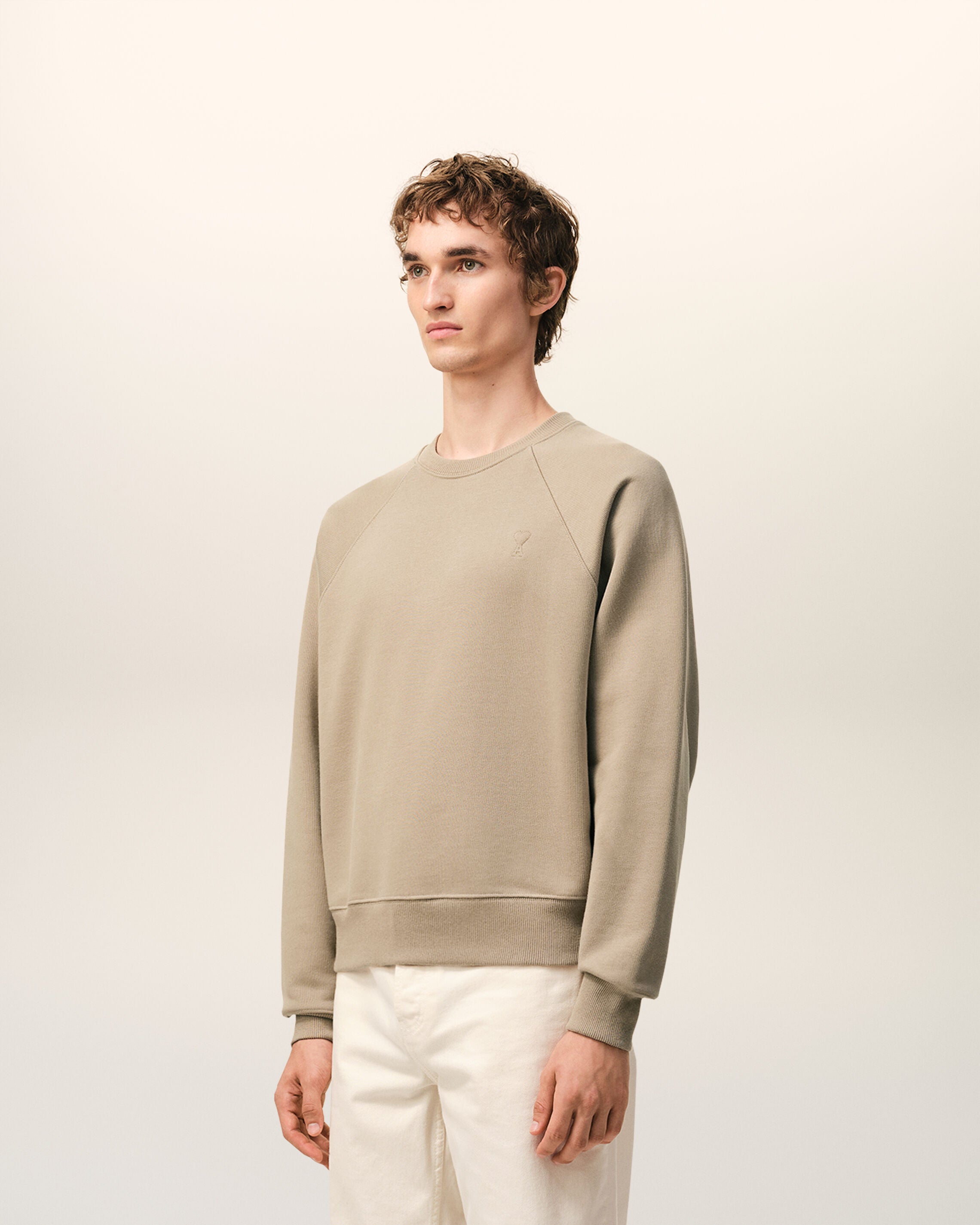 Beige Cotton Embossed Ami De Coeur Sweatshirt - 6