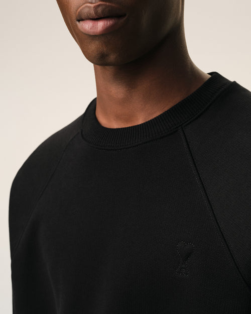 Black Cotton Embossed Ami De Coeur Sweatshirt - 1 - Ami Paris