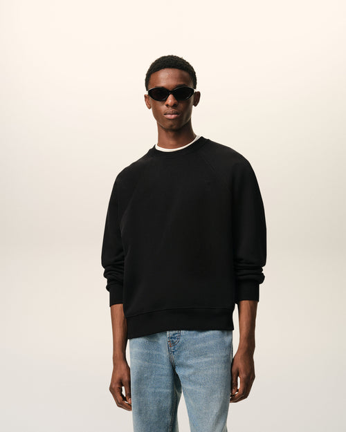 Black Cotton Sweatshirt with Embossed Ami De Coeur  - Man - 2 - AMI Paris - Ami Paris