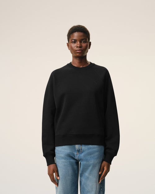 Black Cotton Sweatshirt with Embossed Ami De Coeur  - Woman - 9 - AMI Paris - Ami Paris