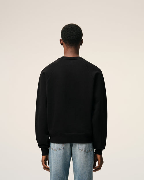 Black Cotton Sweatshirt with Embossed Ami De Coeur  - Man - 5 - AMI Paris - Ami Paris