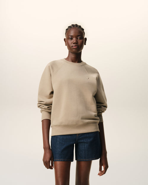                                 Beiges Sweatshirt aus Baumwolle mit Ami De Coeur Prägung - 3                             - Ami Paris