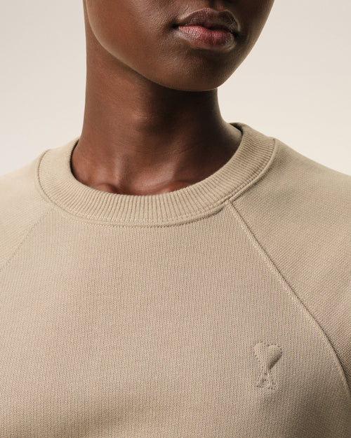 Beige Cotton Embossed Ami De Coeur Sweatshirt - Woman - 10 - AMI Paris - Ami Paris