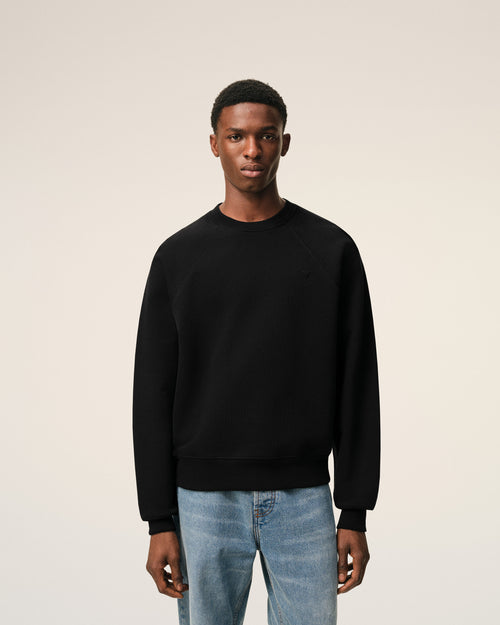 Black Cotton Sweatshirt with Embossed Ami De Coeur  - Man - 4 - AMI Paris - Ami Paris