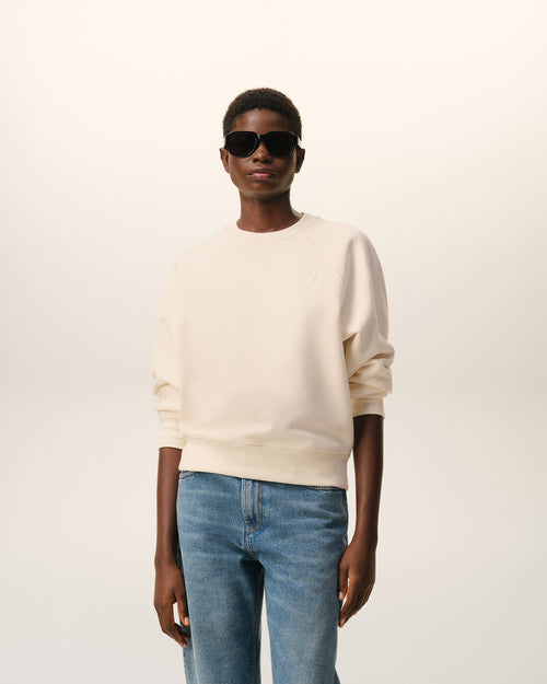                                 Weißes Sweatshirt aus Baumwolle mit Ami De Coeur Prägung - 3                             - Ami Paris