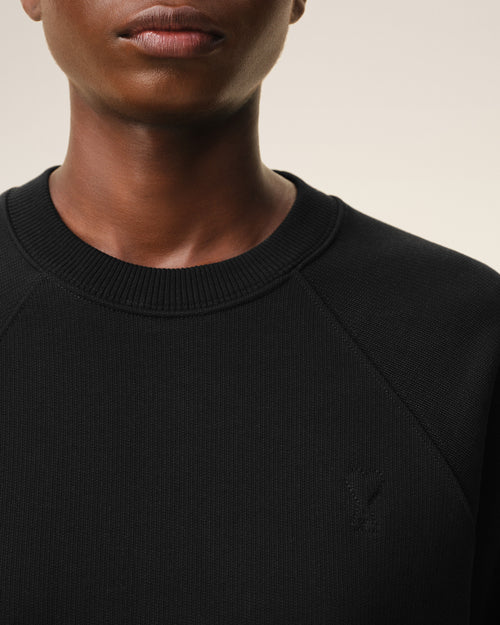 Black Cotton Sweatshirt with Embossed Ami De Coeur  - Woman - 10 - AMI Paris - Ami Paris
