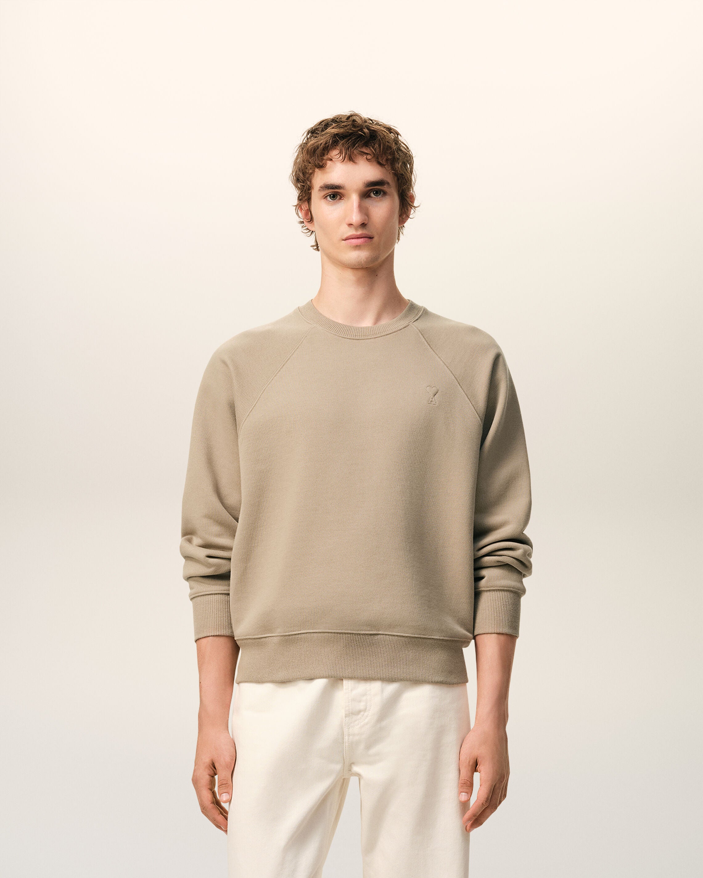 Beige Cotton Embossed Ami De Coeur Sweatshirt - 2