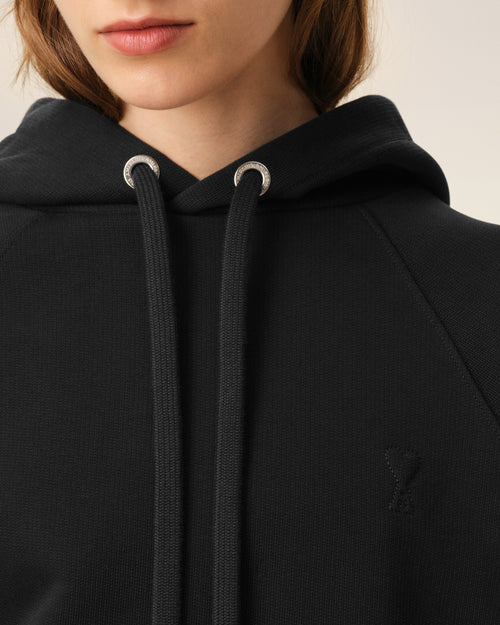 Black Cotton Embossed Ami De Coeur Hoodie - 10 - Ami Paris