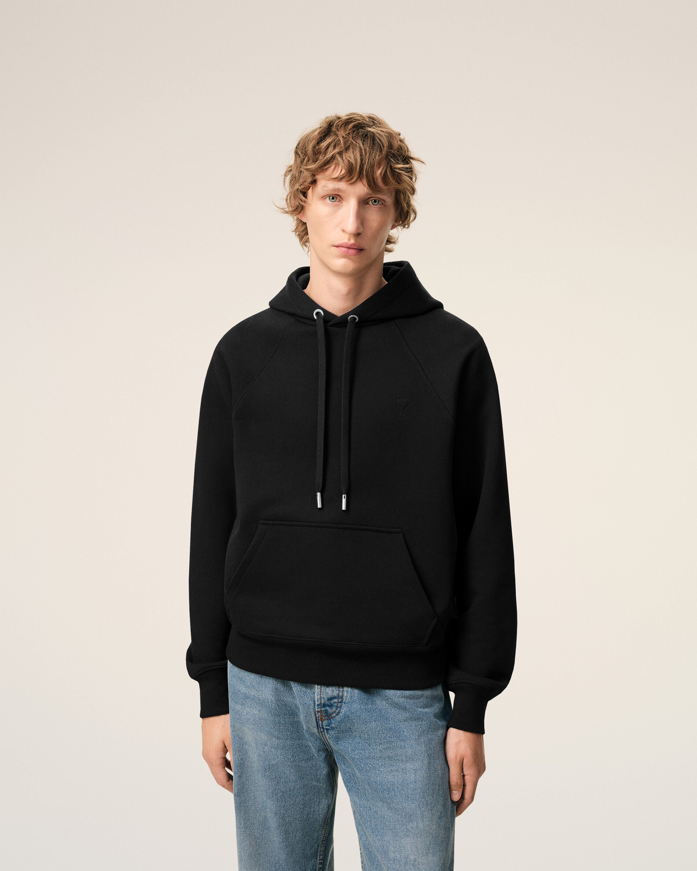 BLACK Black Cotton Ami De Coeur Hoodie | AMI PARIS