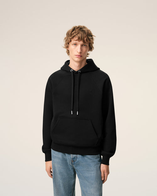 Black Cotton Embossed Ami De Coeur Hoodie - 1 - Ami Paris