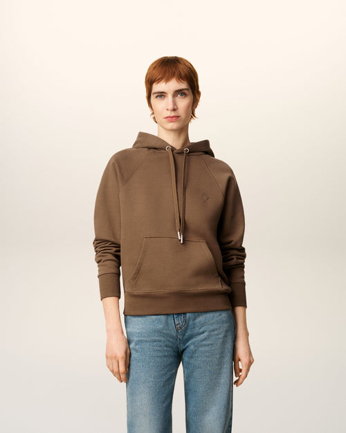                                     Brown Cotton Ami De Coeur Hoodie - 3                                 - Ami Paris