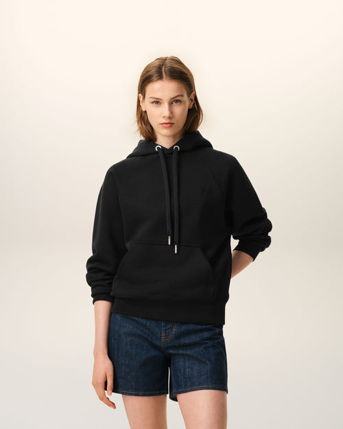                                 Black Cotton Embossed Ami De Coeur Hoodie - 3                             - Ami Paris