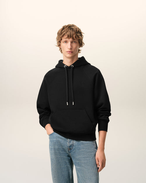 Black Cotton Embossed Ami De Coeur Hoodie - 2 - Ami Paris